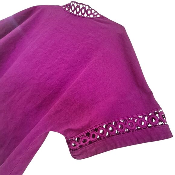 Marc New York Linen Blend Boxy Kimono Top Crochet Trim Magenta Oversized Small - Picture 7 of 10